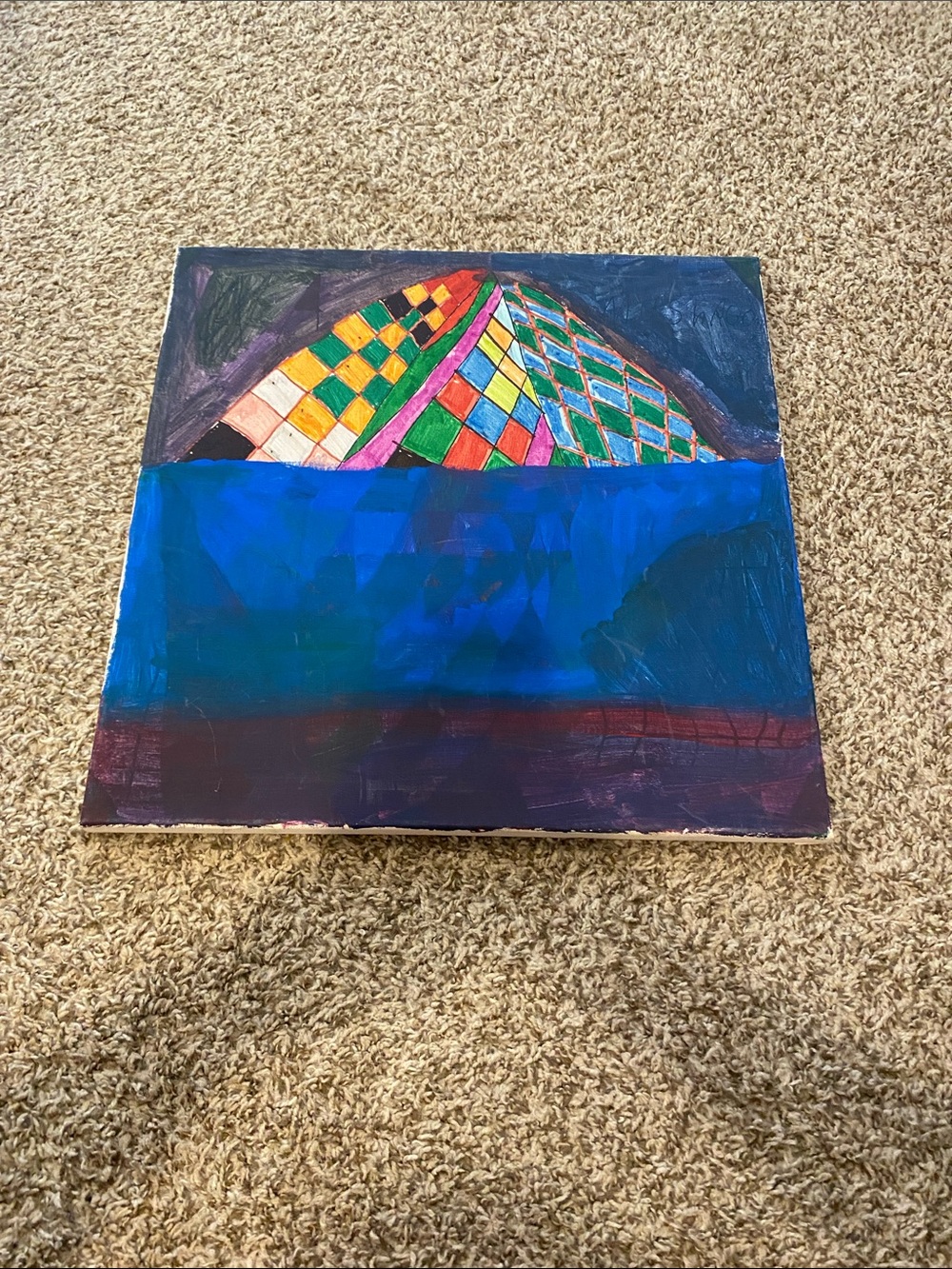 Abstract Geometric Canvas Art – Multi-Color and Deep Blue